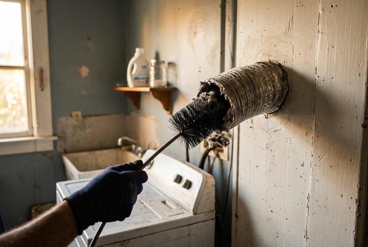 Dryer Vent Cleaning technician at work