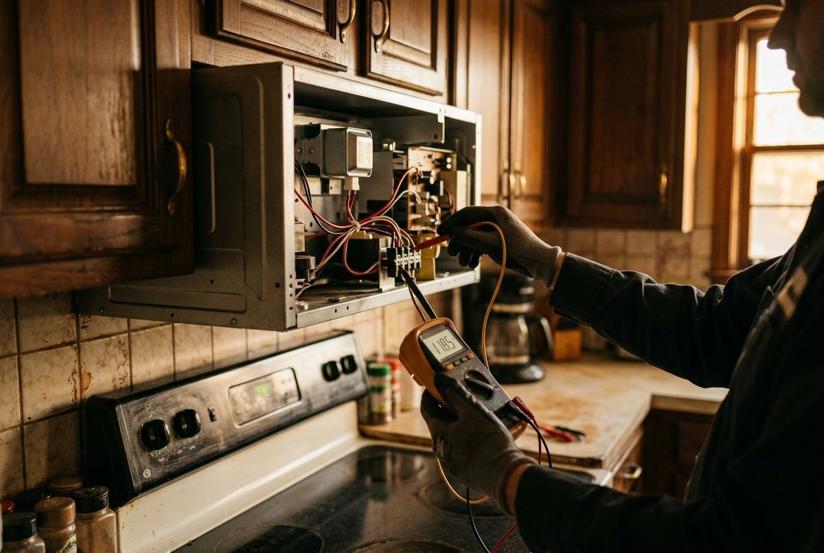 Microwave Repair technician at work