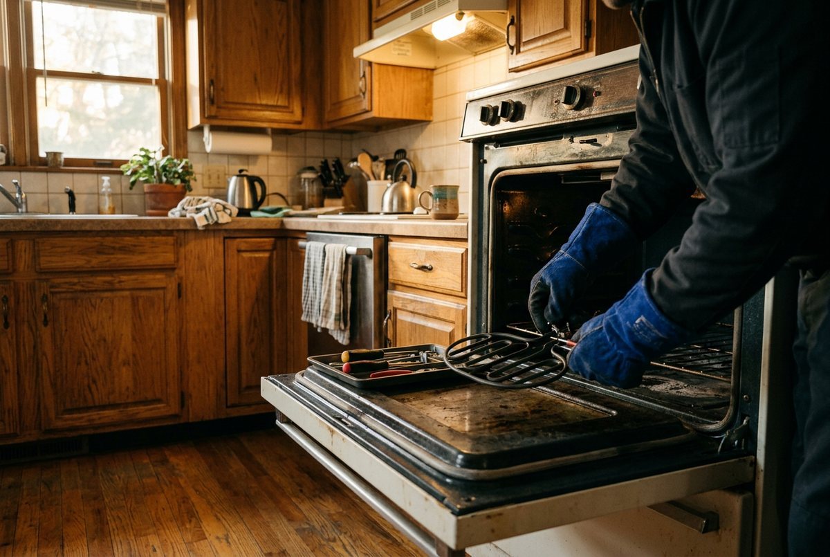 Oven Repair technician at work