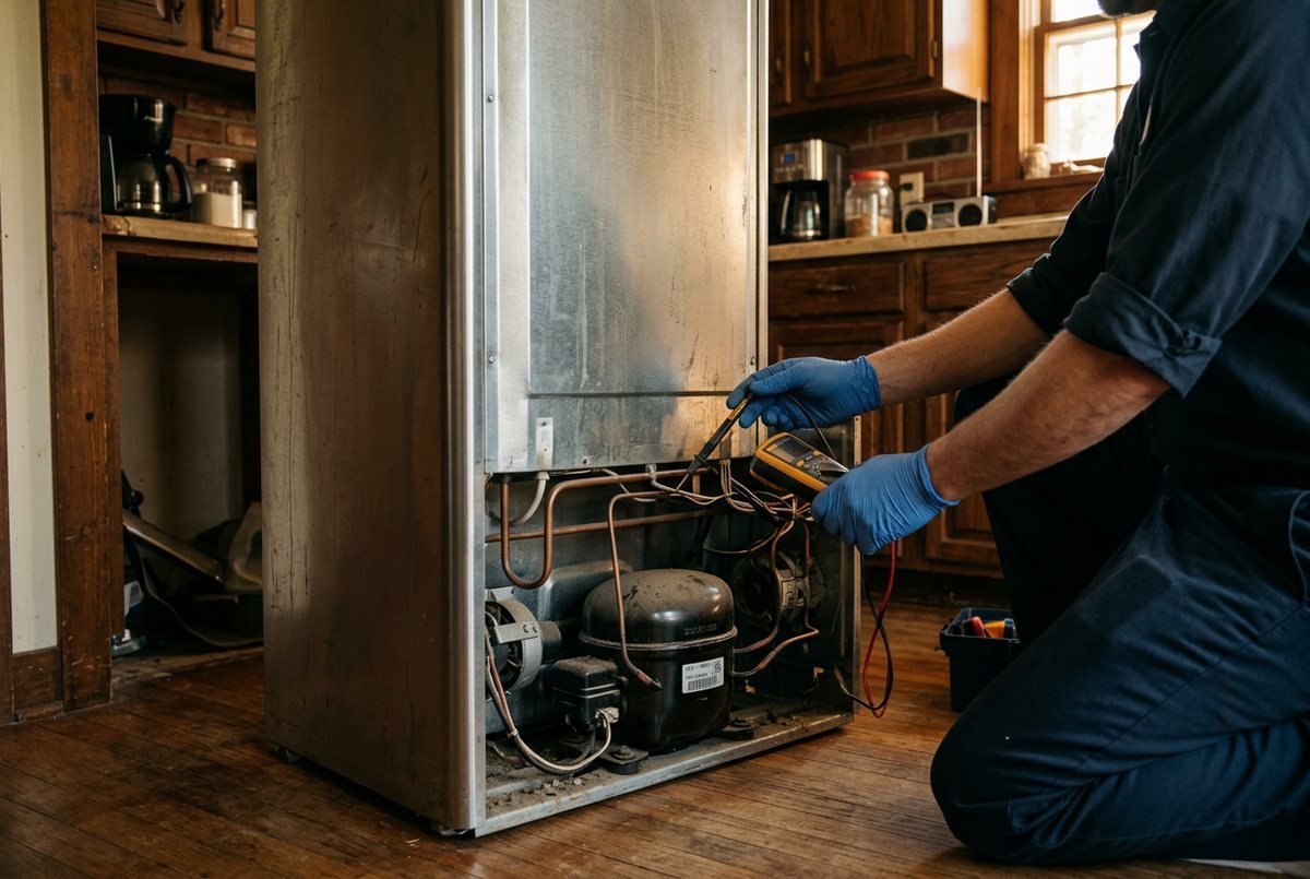 Refrigerator Repair technician at work